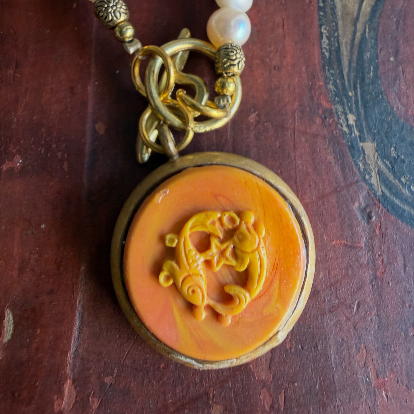 Engraved Glass Pisces necklace