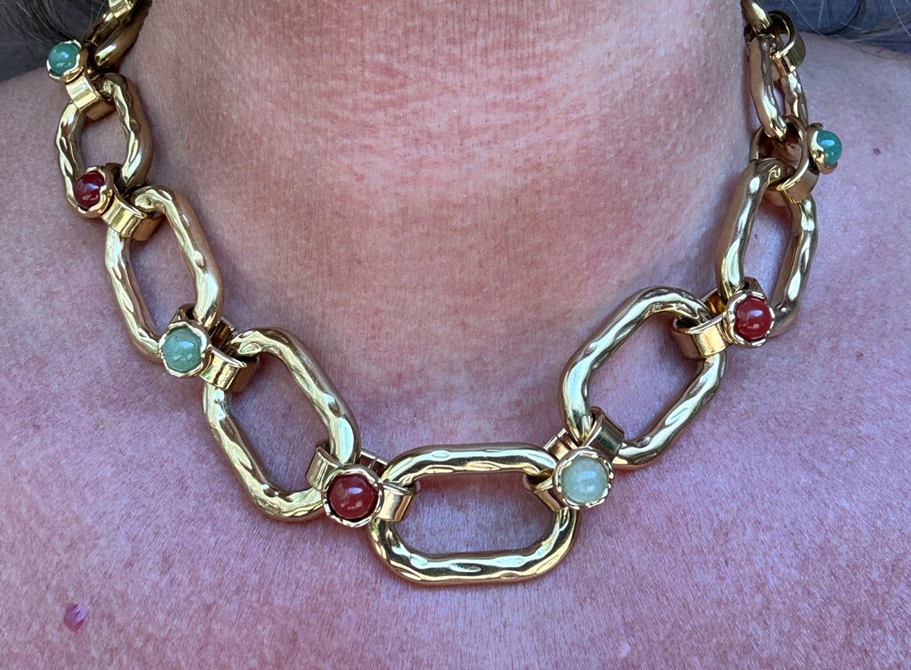 Collana Ottone anni ‘80 con Corniola e agate