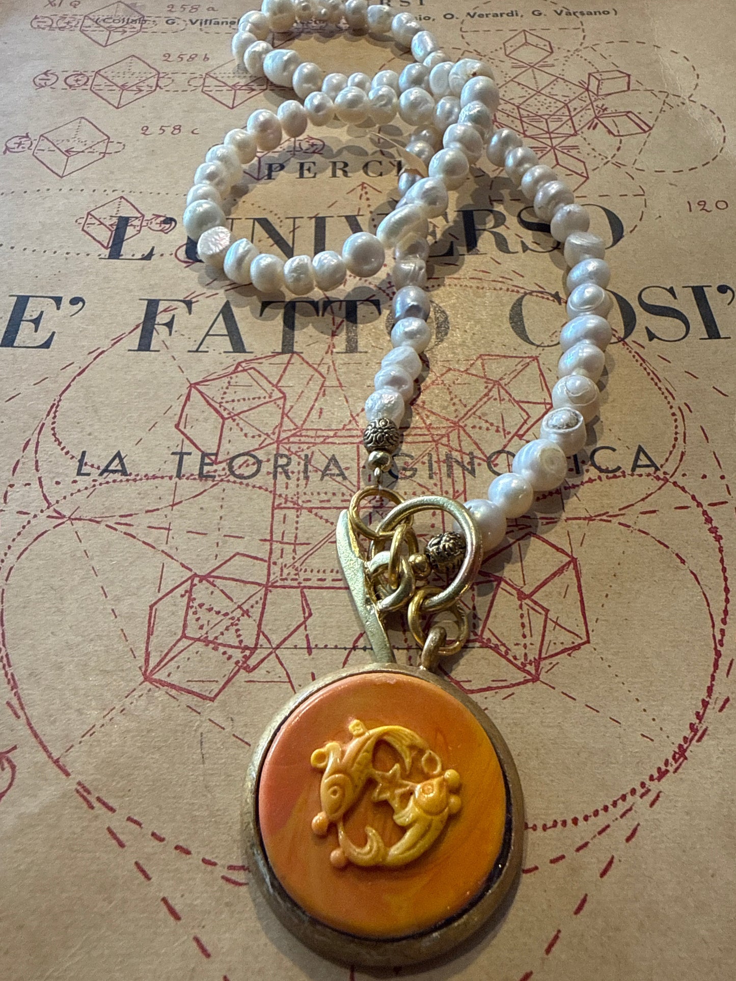 Engraved Glass Pisces necklace
